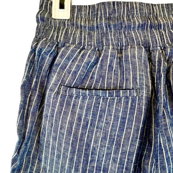 Quince European Linen Wide Leg Pull-On Pants Ankle Chambray Striped Sz S - Picture 9 of 11